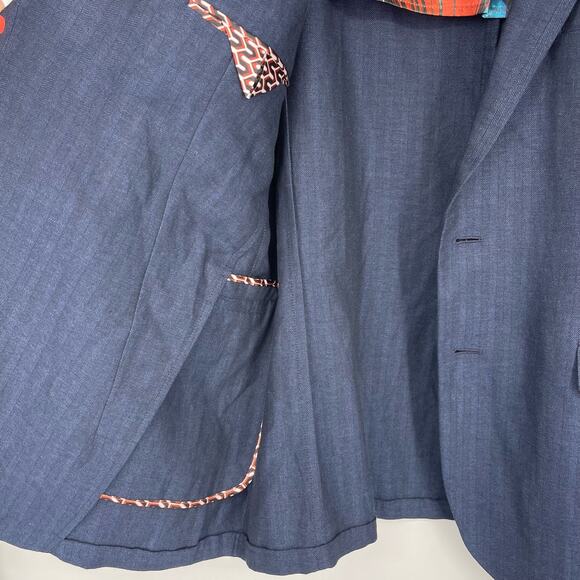 Ted Baker Balrhot Linen Herringbone Suit Jacket Navy Size 6 US 2XL - Picture 8 of 9